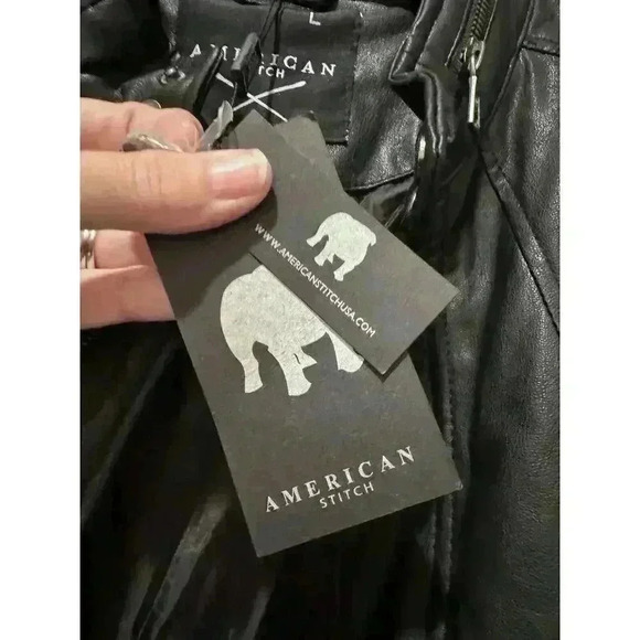American Stitch Vegan Leather Mens Studded Biker Jacket Zippers Large - Picture 3 of 8
